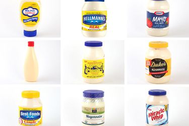 Collage of 9 different mayonnaise brands