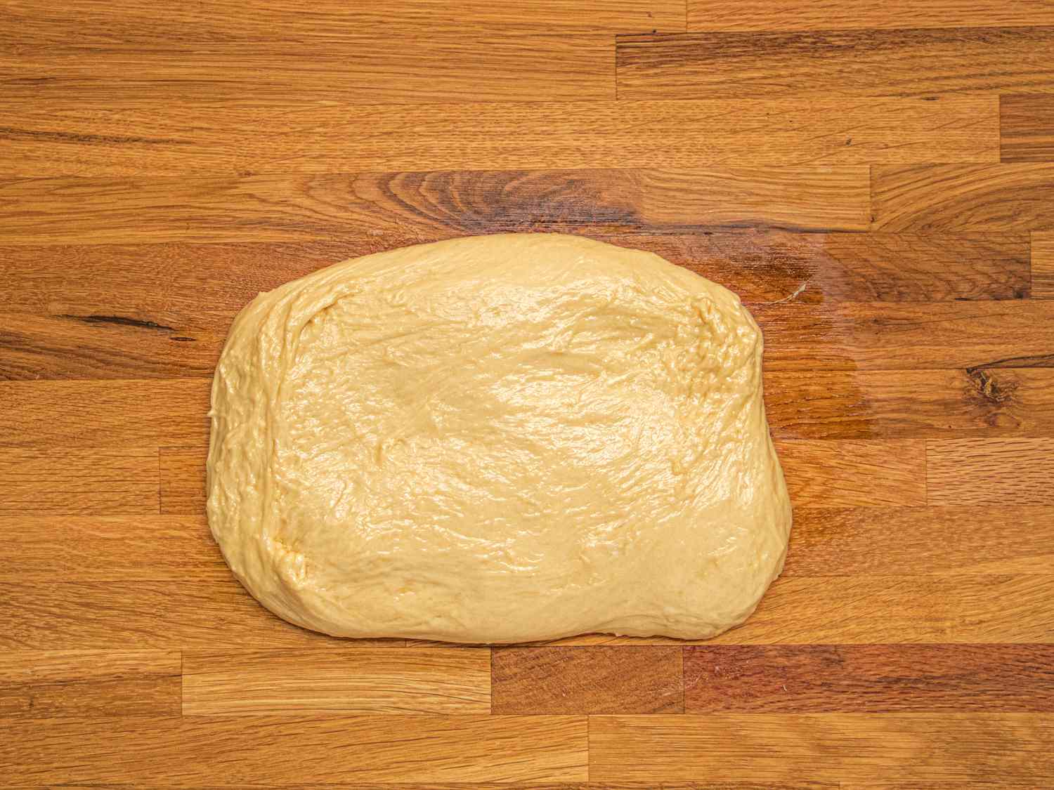 Overhead image of dough formed into a rectangle