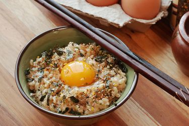 Tamago kake gohan (egg and rice) with furikake seasoning