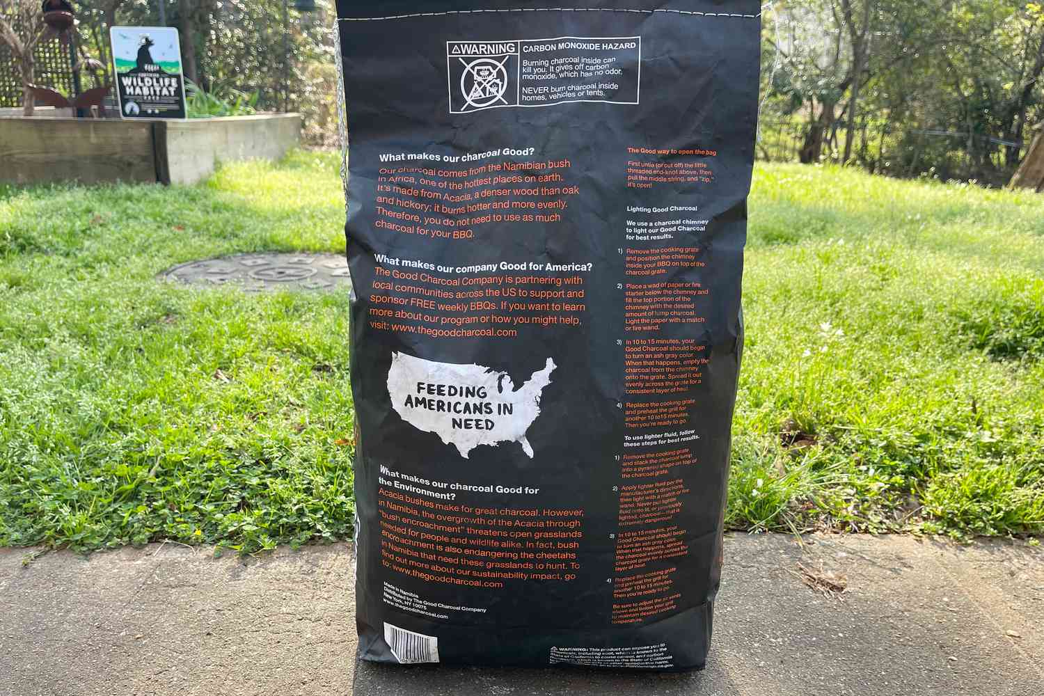 a look at the back of a bag of lump charcoal