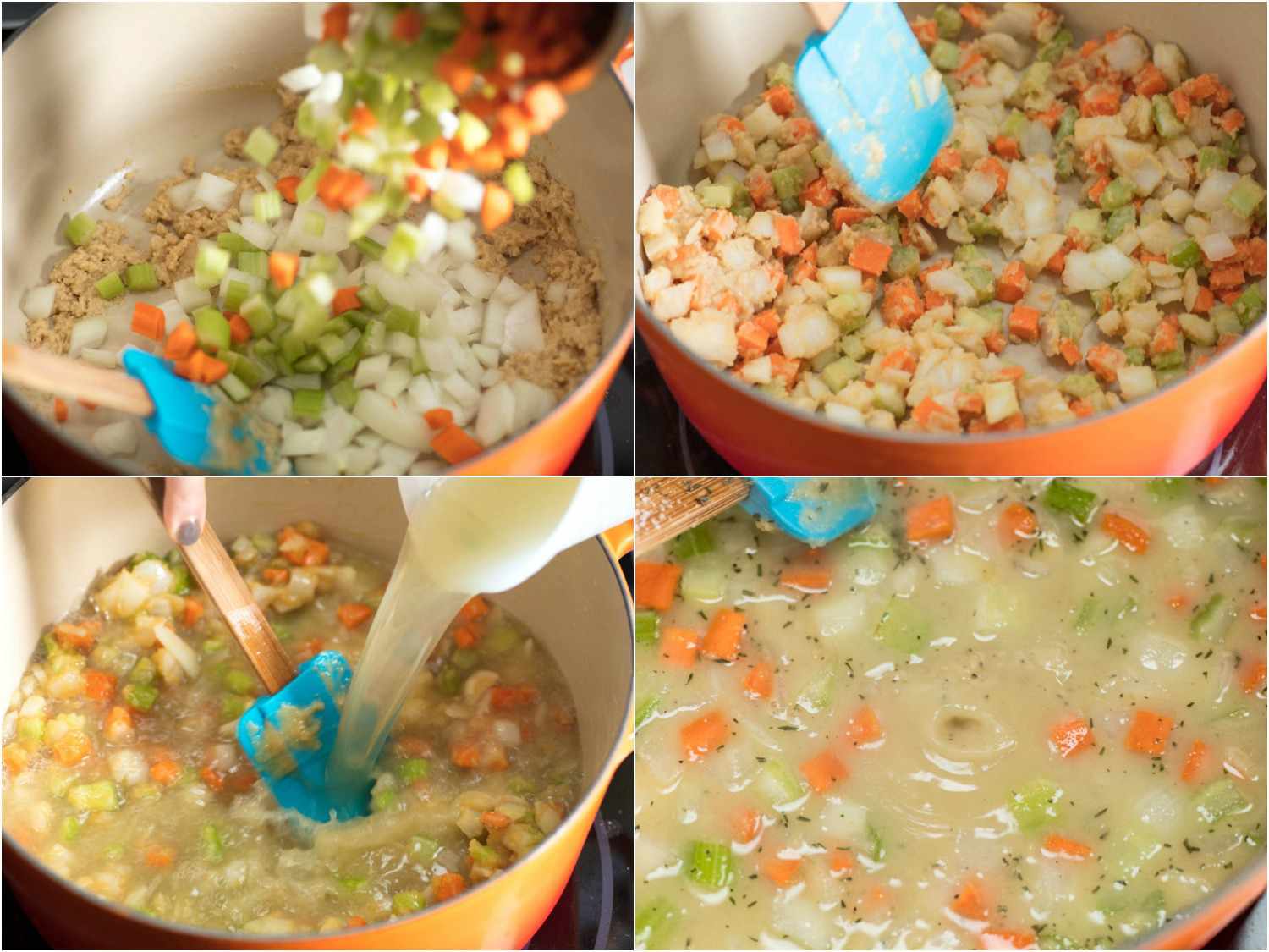 拼贴法:在面糊中加入芳香蔬菜作派馅，加入高汤炖煮。gydF4y2Ba