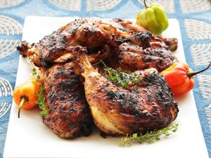 Platter of grilled jerk chicken
