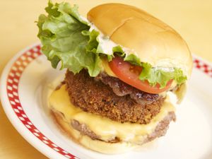 Shack Stack mushroom cheeseburger with lettuce and tomato