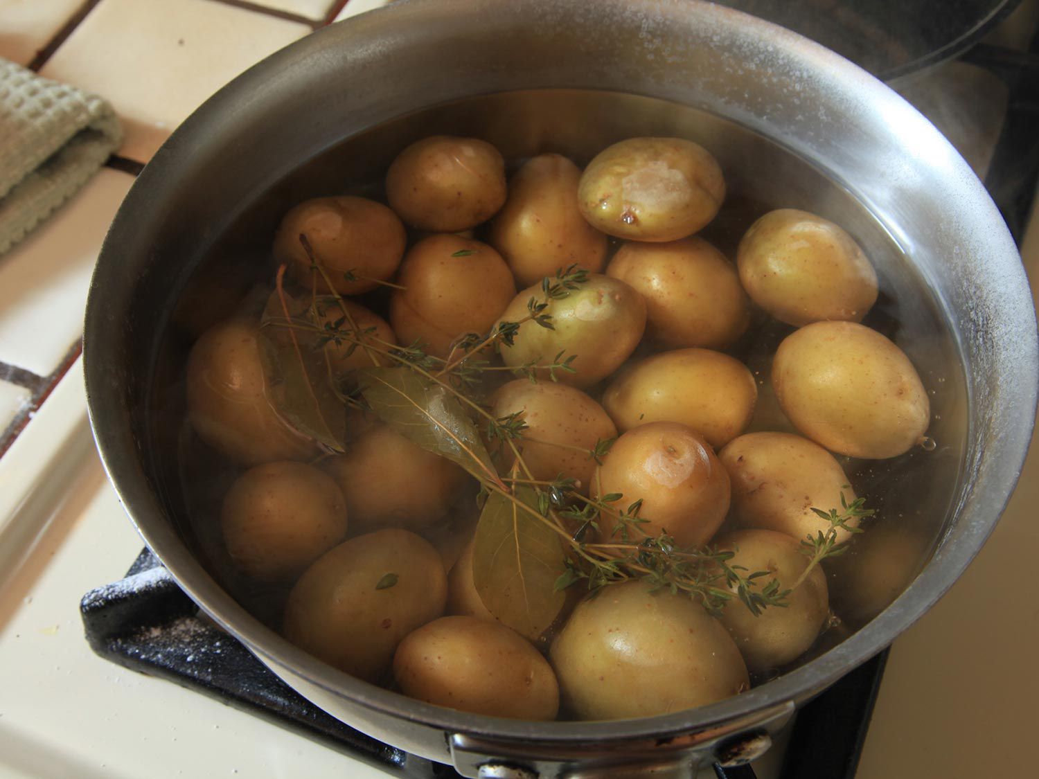 新鲜百里香枝壶水注入了小新土豆