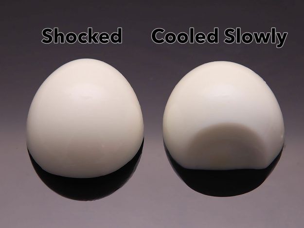 煮熟的鸡蛋在煮熟后被电击和没有被电击的比较