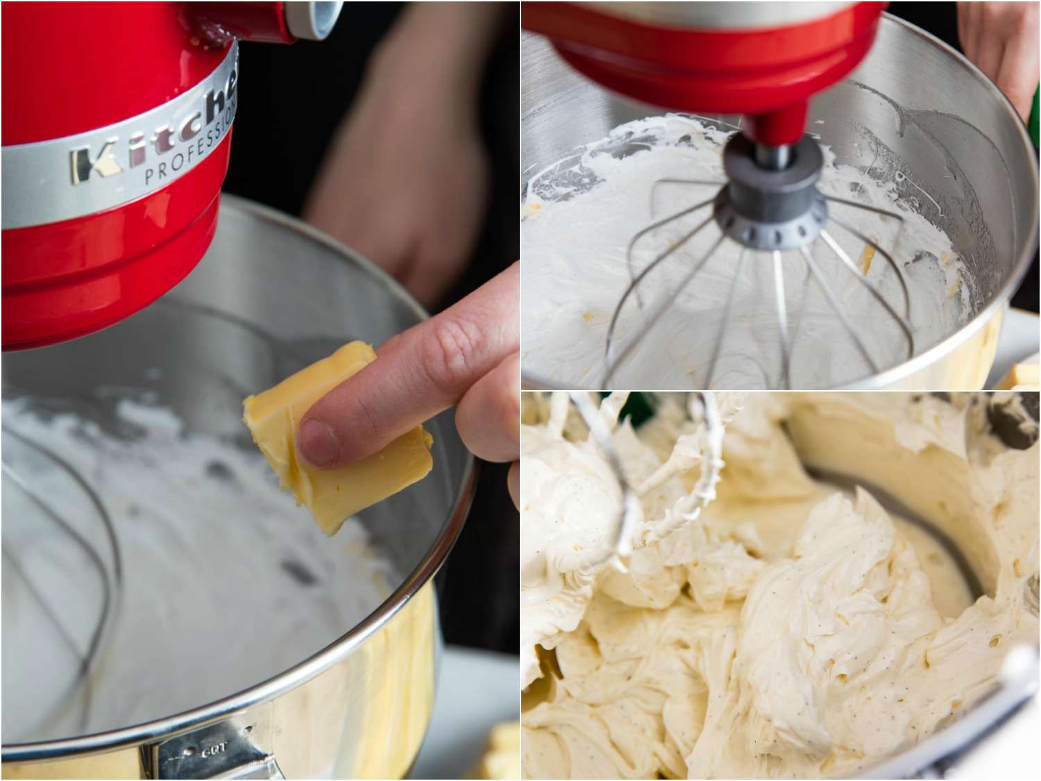 添加黄油的拼贴画立方体瑞士酥皮奶油乳酪和鞭子,直到光滑的总和。gydF4y2Ba