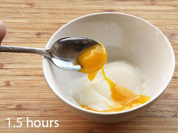 鸡蛋煮熟的真空在145°F 1.5小时。