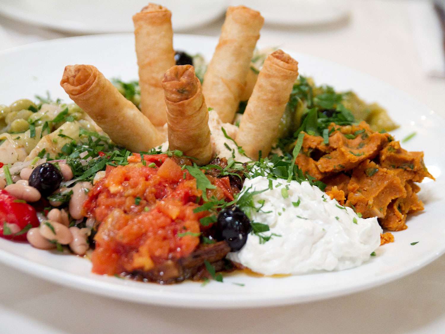 土耳其餐厅里的一盘混合开胃菜