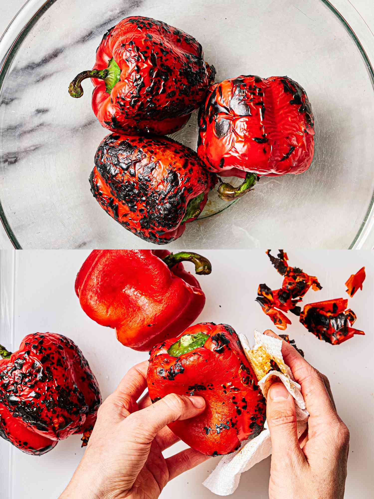 两个图像拼贴起泡的红辣椒在一个碗里,将删除字符