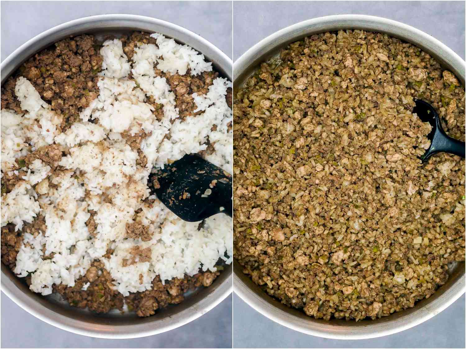 煮好的米饭加到锅和混合,变成棕色gydF4y2Ba
