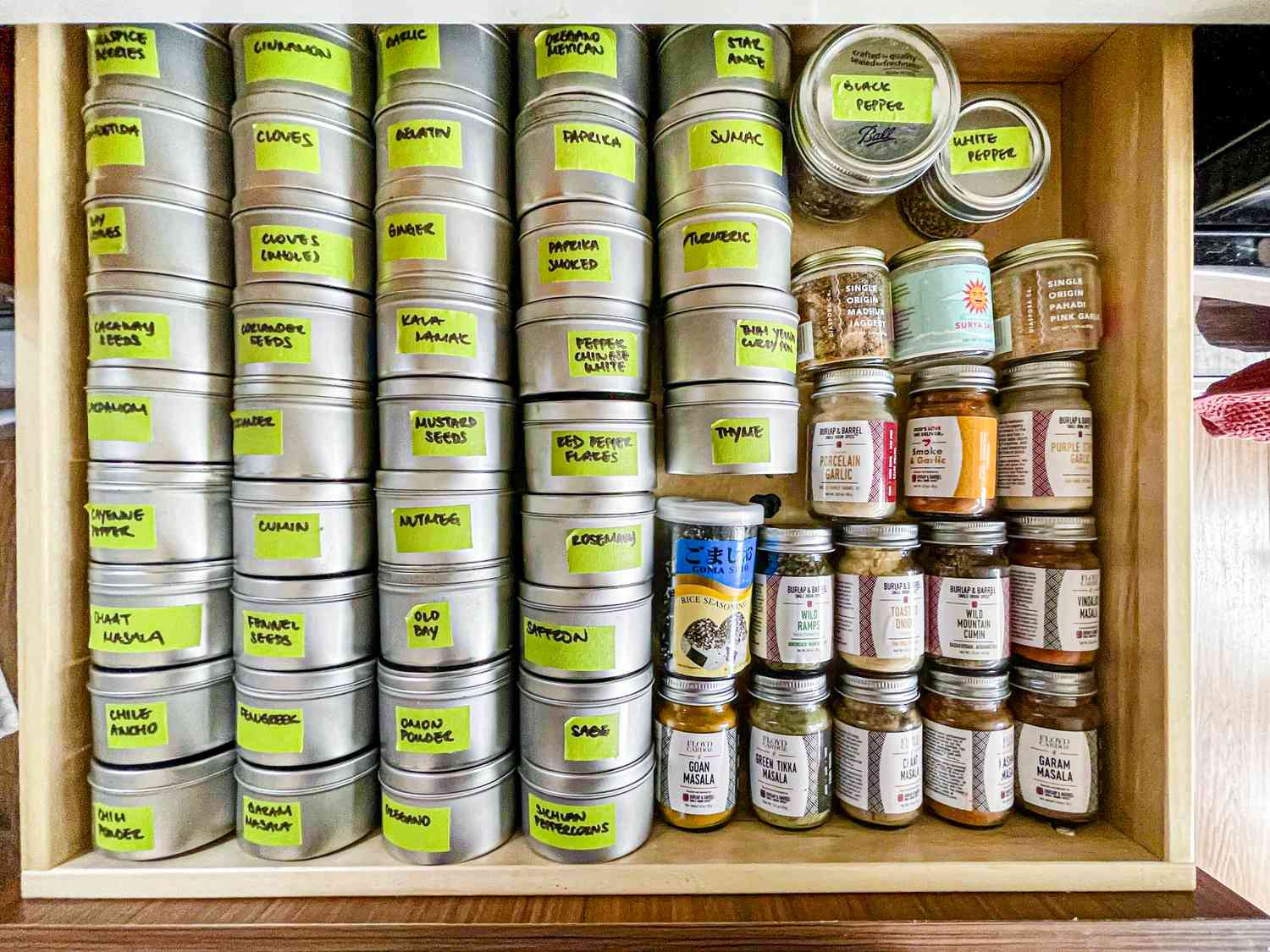 Overhead view of Genevieve Yam's spice drawer