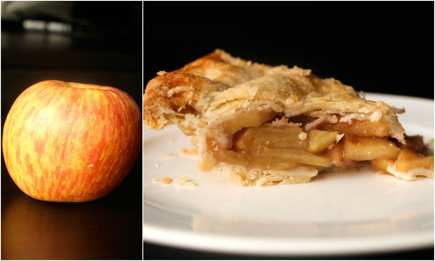 拼贴的富士苹果旁边的一块馅饼用富士苹果