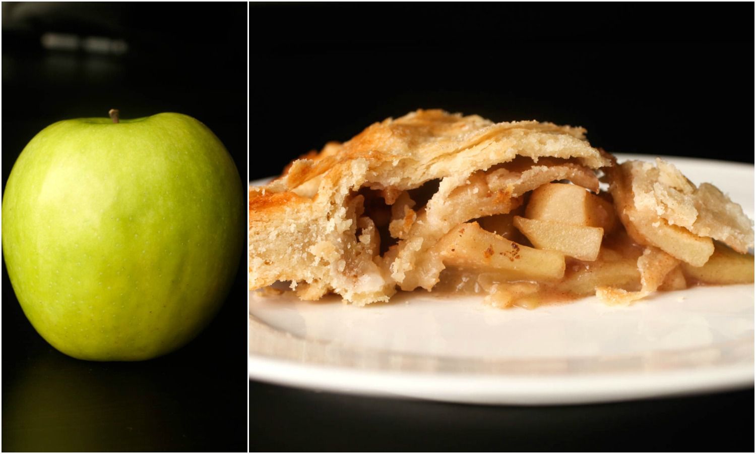 拼贴的奶奶史密斯苹果旁边的一块馅饼用奶奶史密斯苹果