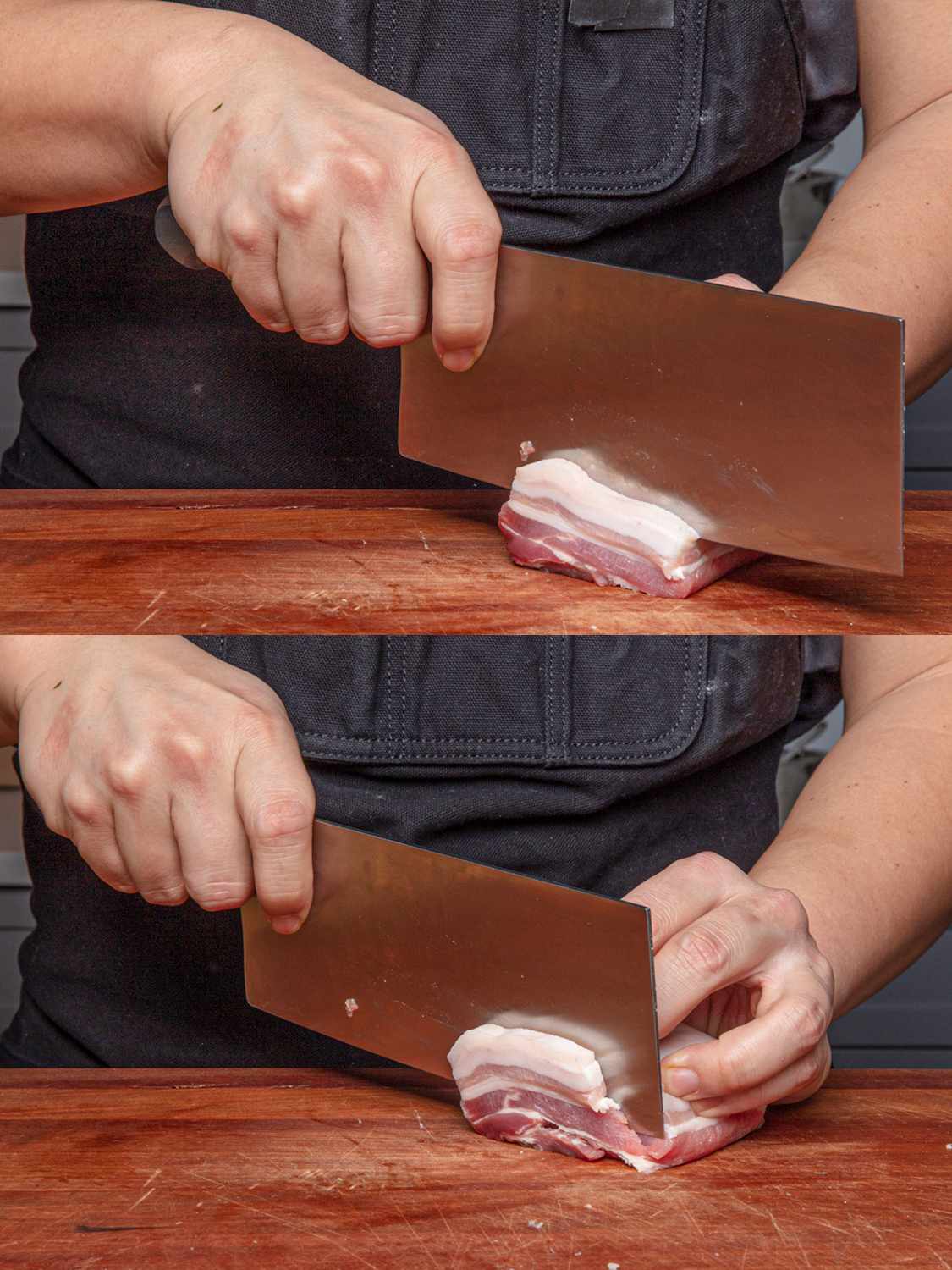 厨师用拉切猪肉的两步拼贴画