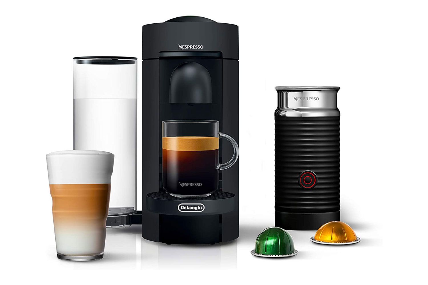 雀巢VertuoPlus豪华咖啡和浓缩咖啡机通过De 'Longhi牛奶起泡剂,5盎司,哑光黑漆