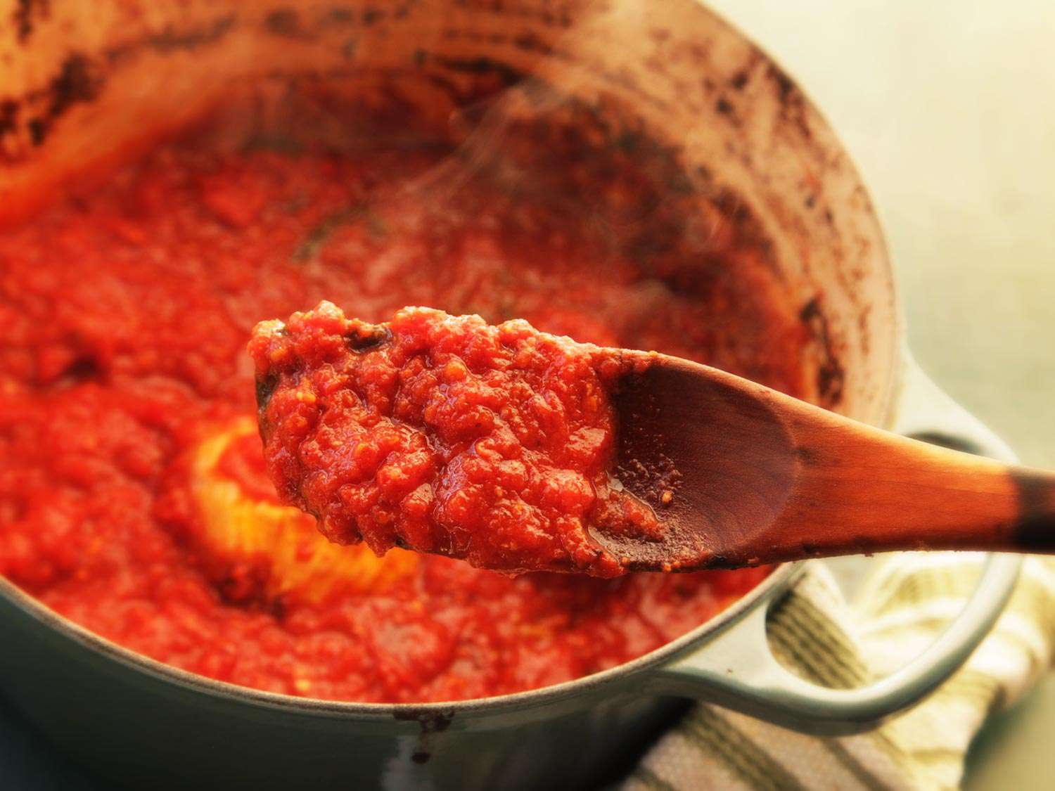 Pot of thick red tomato sauce