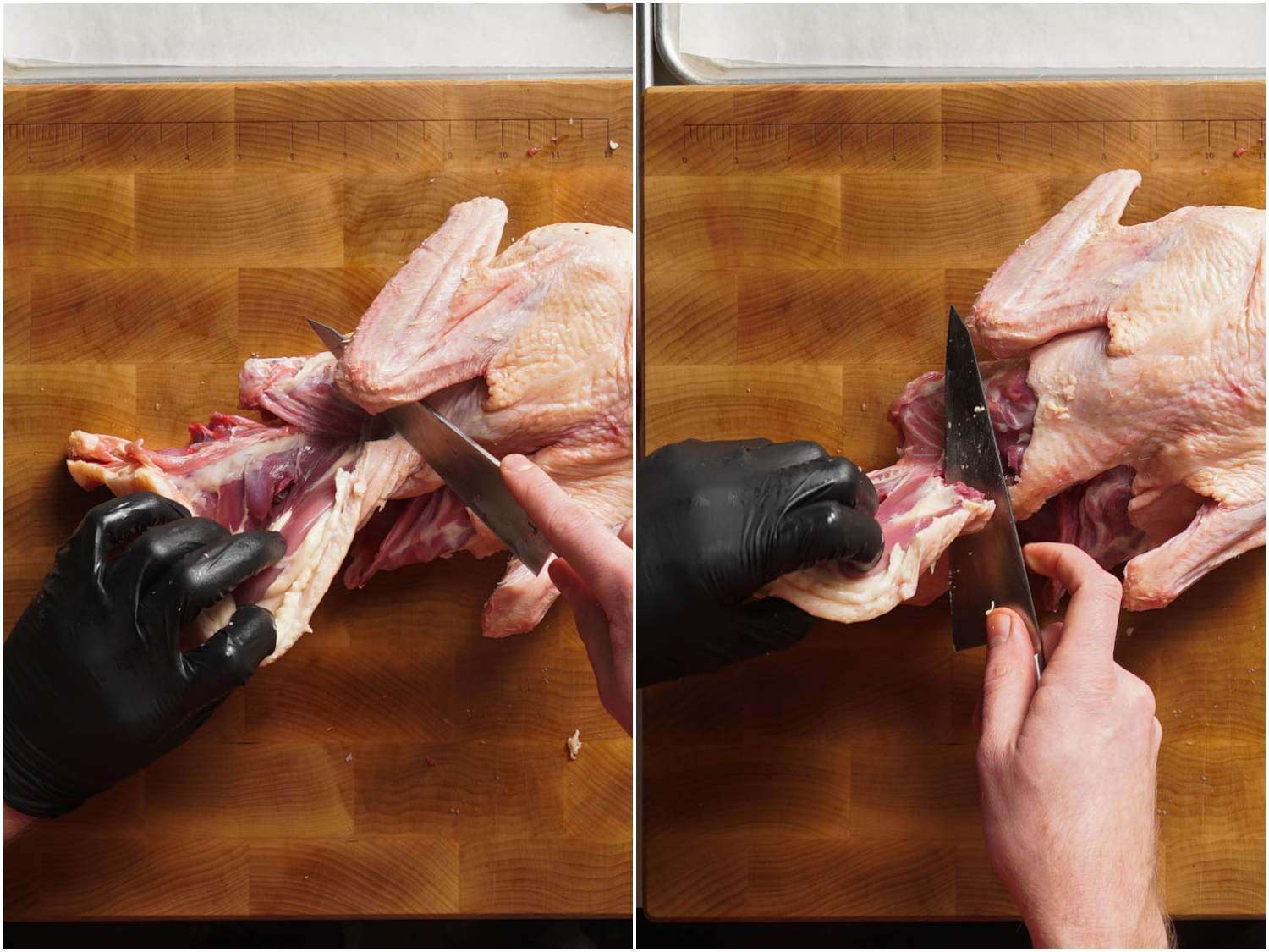 照片拼贴屠宰第二腿从整个鸭子用刀。