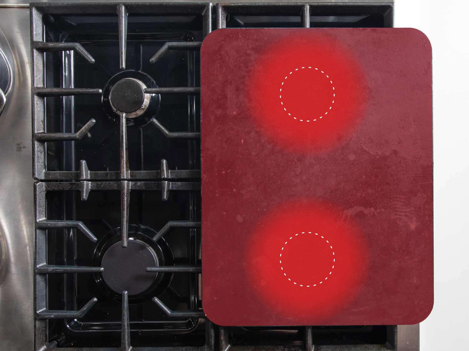 顶视图的高温烘烤钢套/ 2燃烧器,插图显示加热的钢。