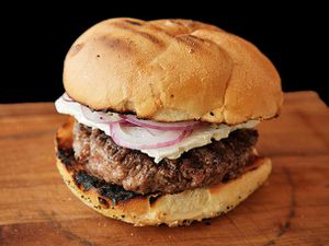 lamb burger with cheese and onions