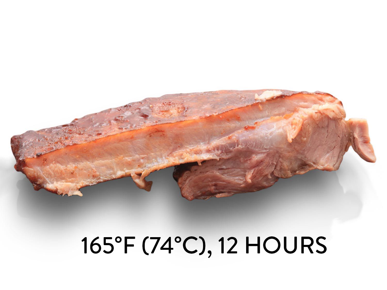 一张在165华氏度真空烹调12小时的猪肋排照片
