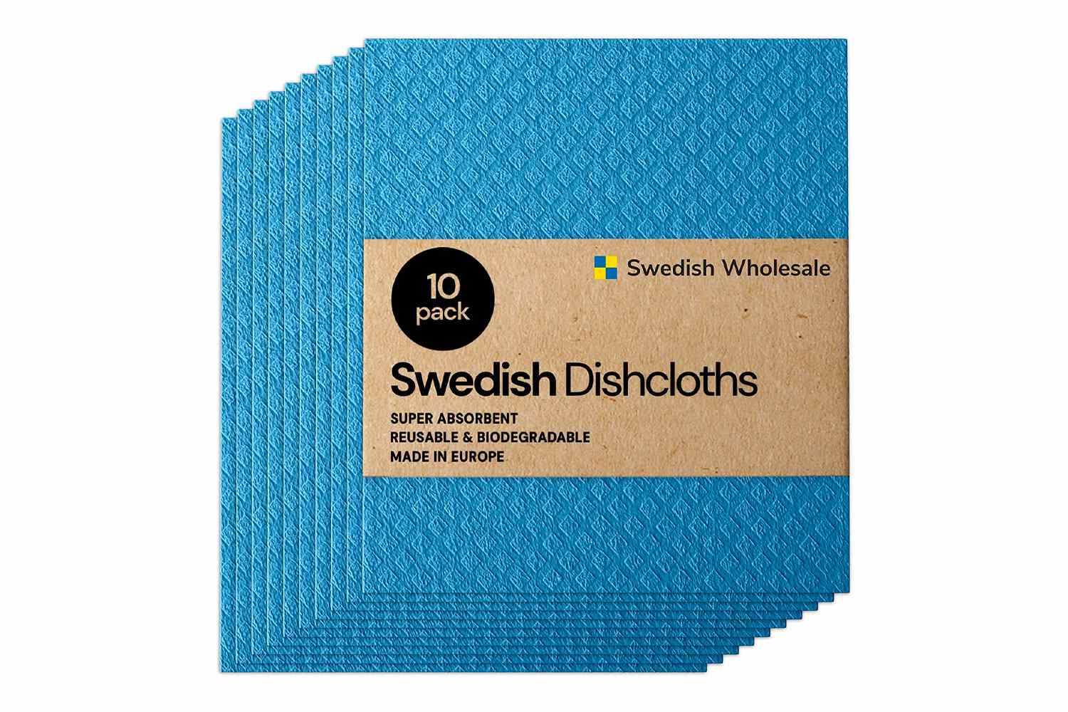 Swedish Wholesale Swedish Dish Cloths for Kitchen- 10 Pack Reusable Paper Towels for Counters & Dishes - Eco Friendly Cellulose Sponge Cloth - Blue
