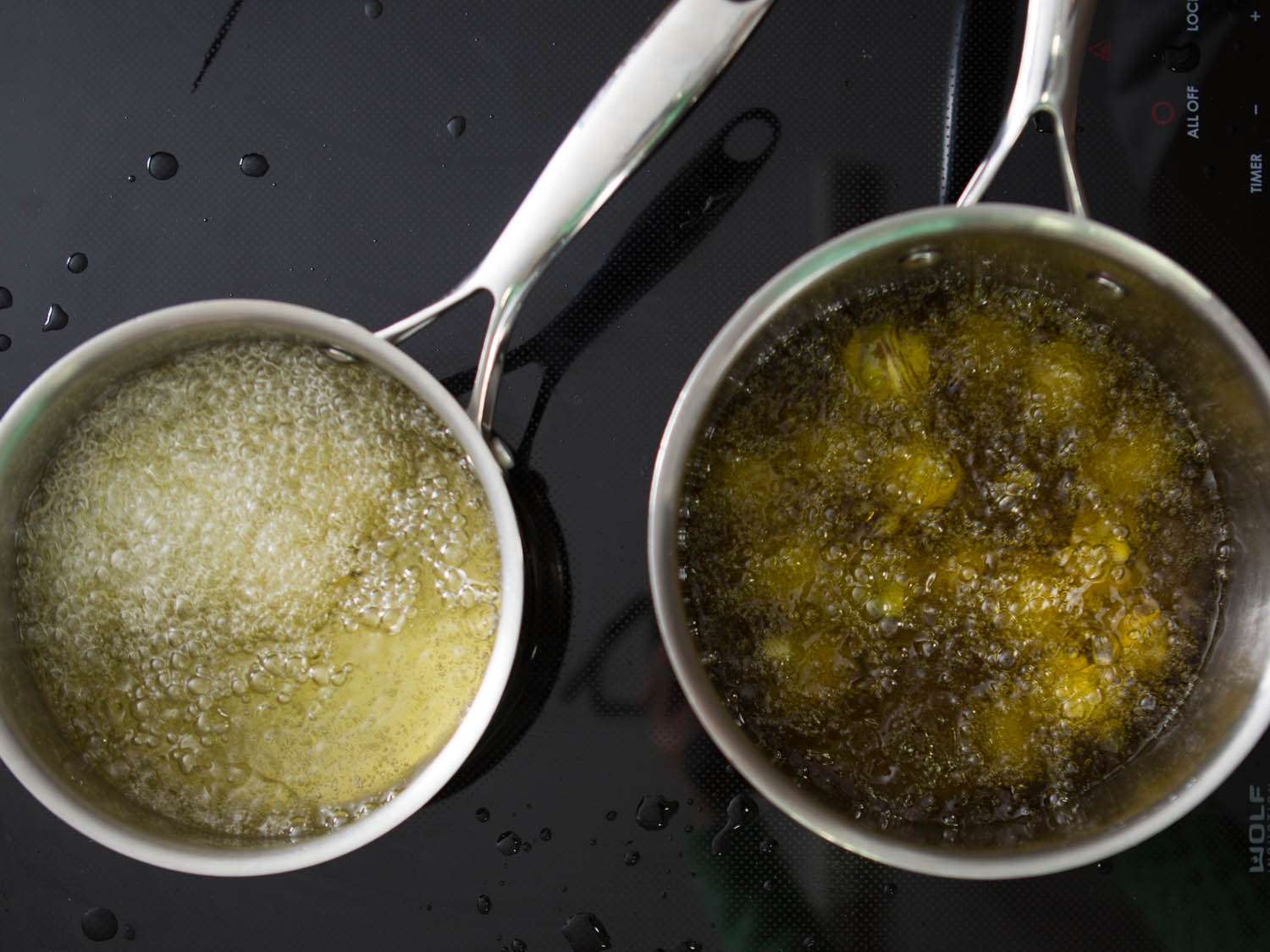 用菜籽油和橄榄油油炸的对比。