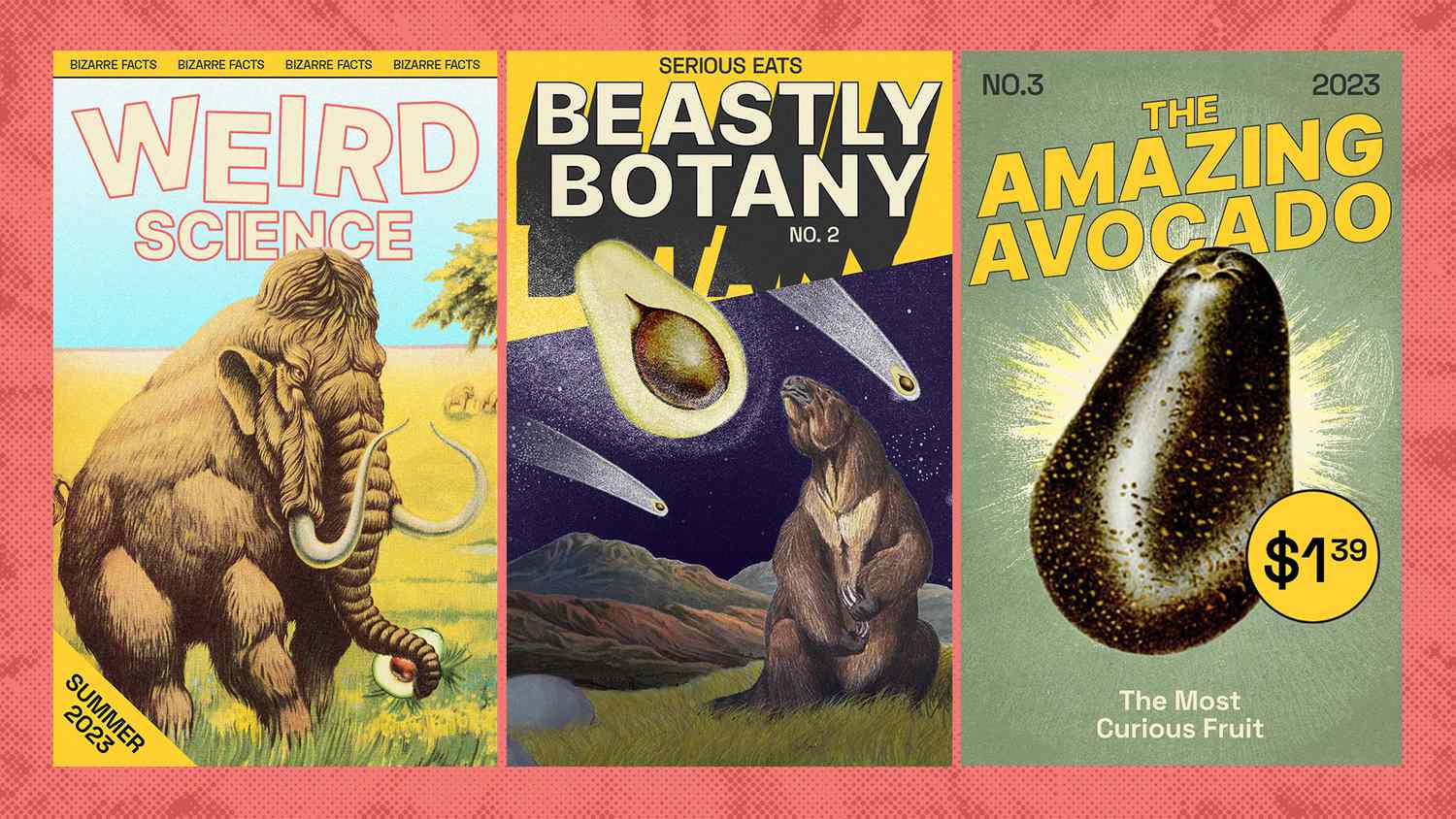 三个杂志封面描绘鳄梨浆科幻的方式完成的