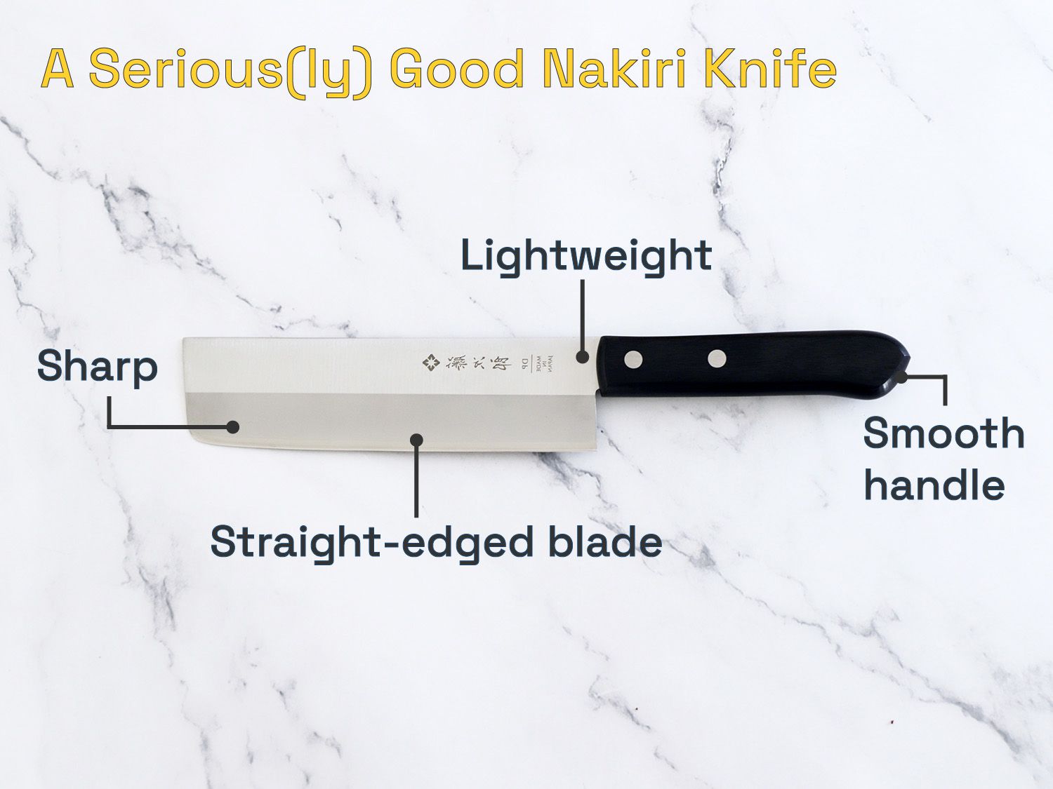 一把非常好的nakiri刀:锋利，轻便，光滑的手柄，直刃刀片