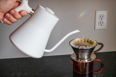 pourover coffee being made with the Fellow electric kettle