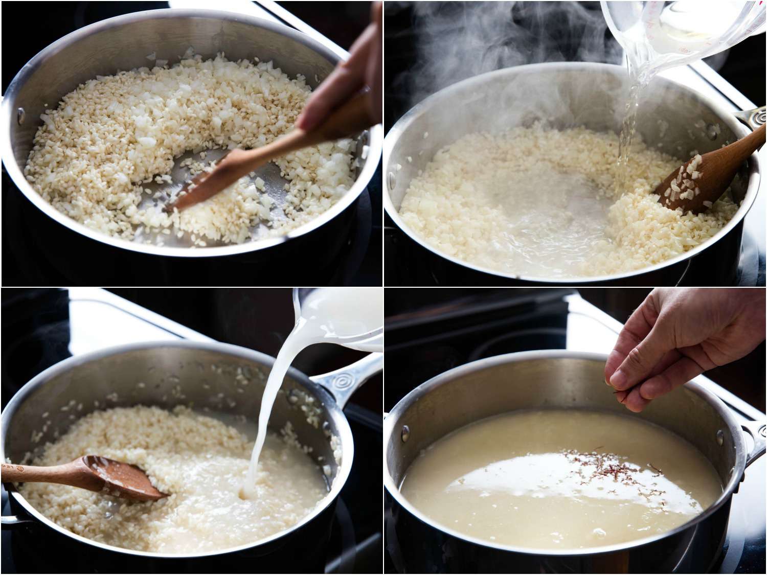 用洋葱炒米饭，加入高汤和藏红花的拼贴式烩饭。gydF4y2Ba