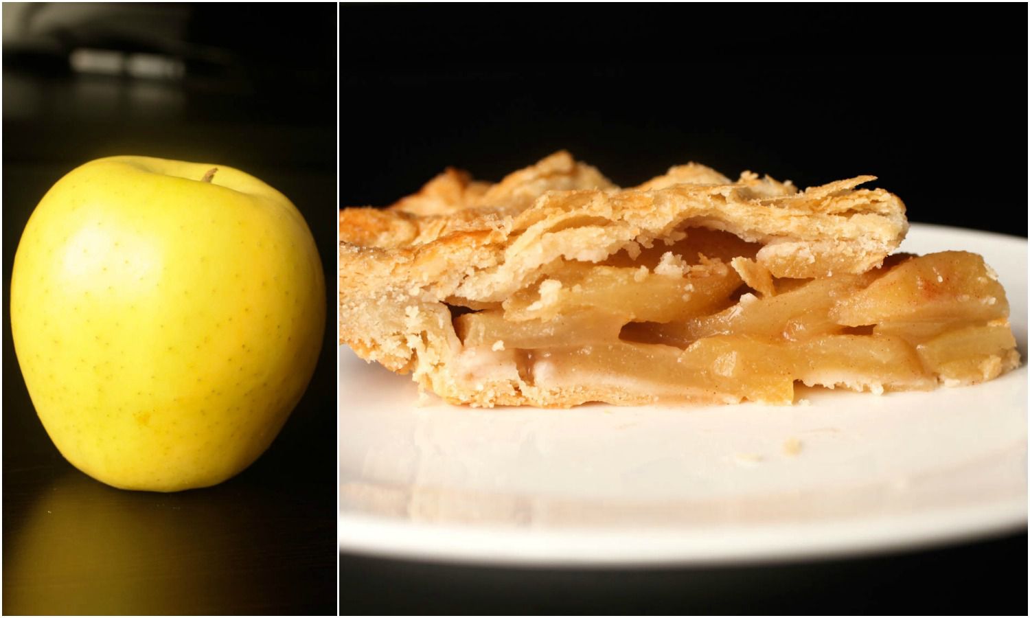 拼贴的金冠苹果苹果旁边的一块馅饼用金色美味的苹果