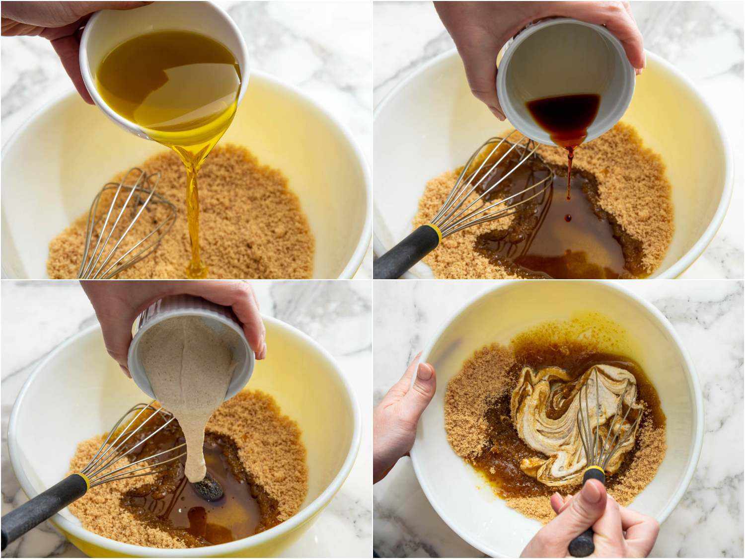 把橄榄油、香草和燕麦浆到饼干面团的干混法