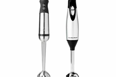 Two immersion blenders (All-Clad and Hamilton Beach) side by side