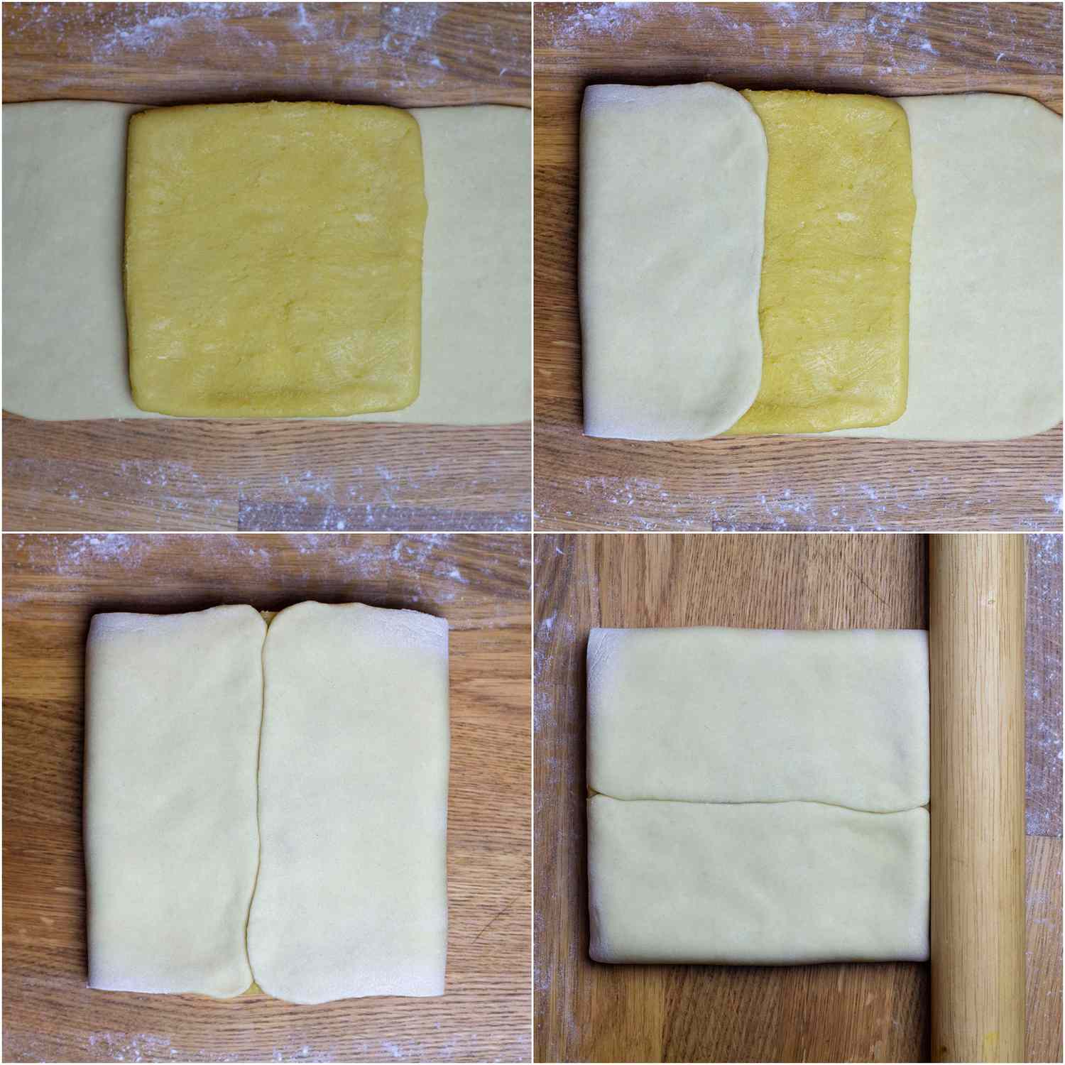 香港蛋挞用擀好的面团包裹黄油块的拼贴步骤
