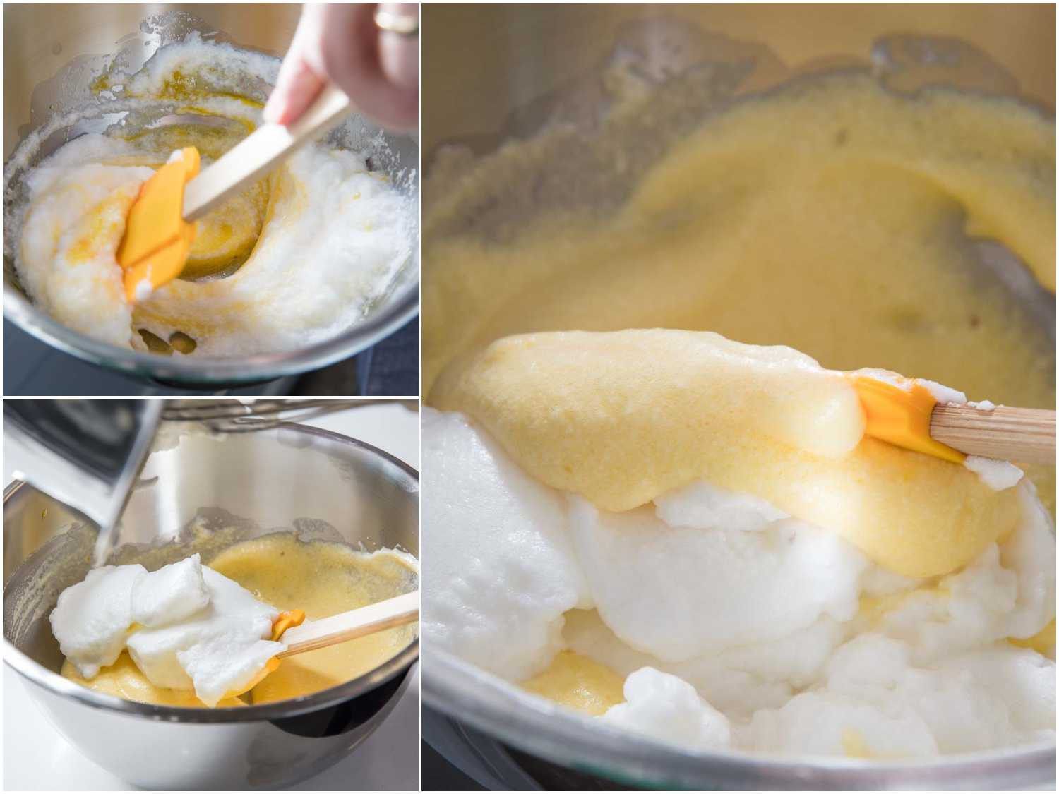 把打好的蛋白折成蛋黄做煎蛋卷soufflé