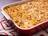 mashed potato with crispy topping in casserole dish