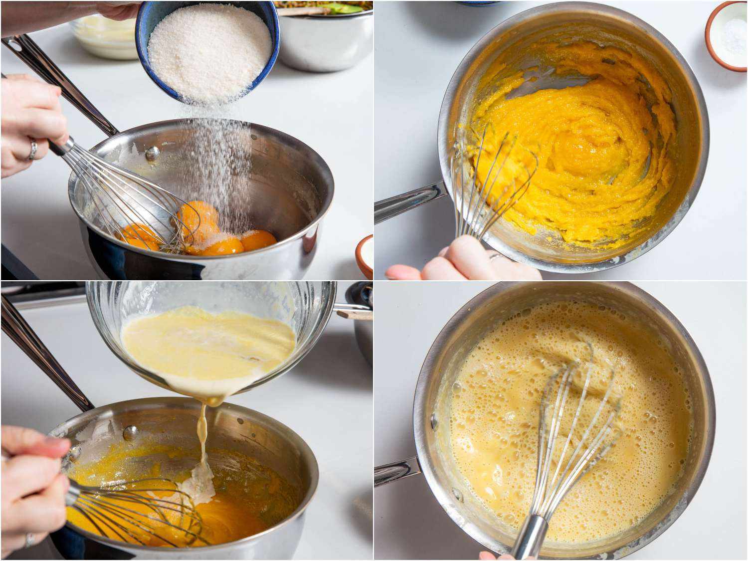 把烤好的白砂糖搅拌到蛋黄里，然后把开心果牛奶加入混合物中，做成冰淇淋的蛋奶沙司。gydF4y2Ba