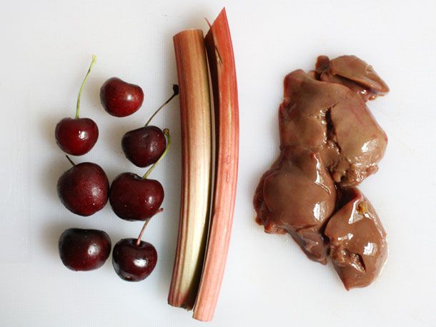 Cherries, rhubarb, and raw duck livers