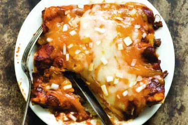 Shredded Beef Enchiladas with Three-Chile Sauce