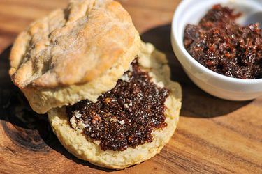 Bacon jam slathered on a biscuit